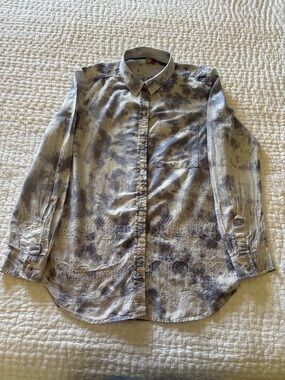 Pilcro Women’s Blue Cate Boho Eyelet Embroidered Button Down Top S EUC